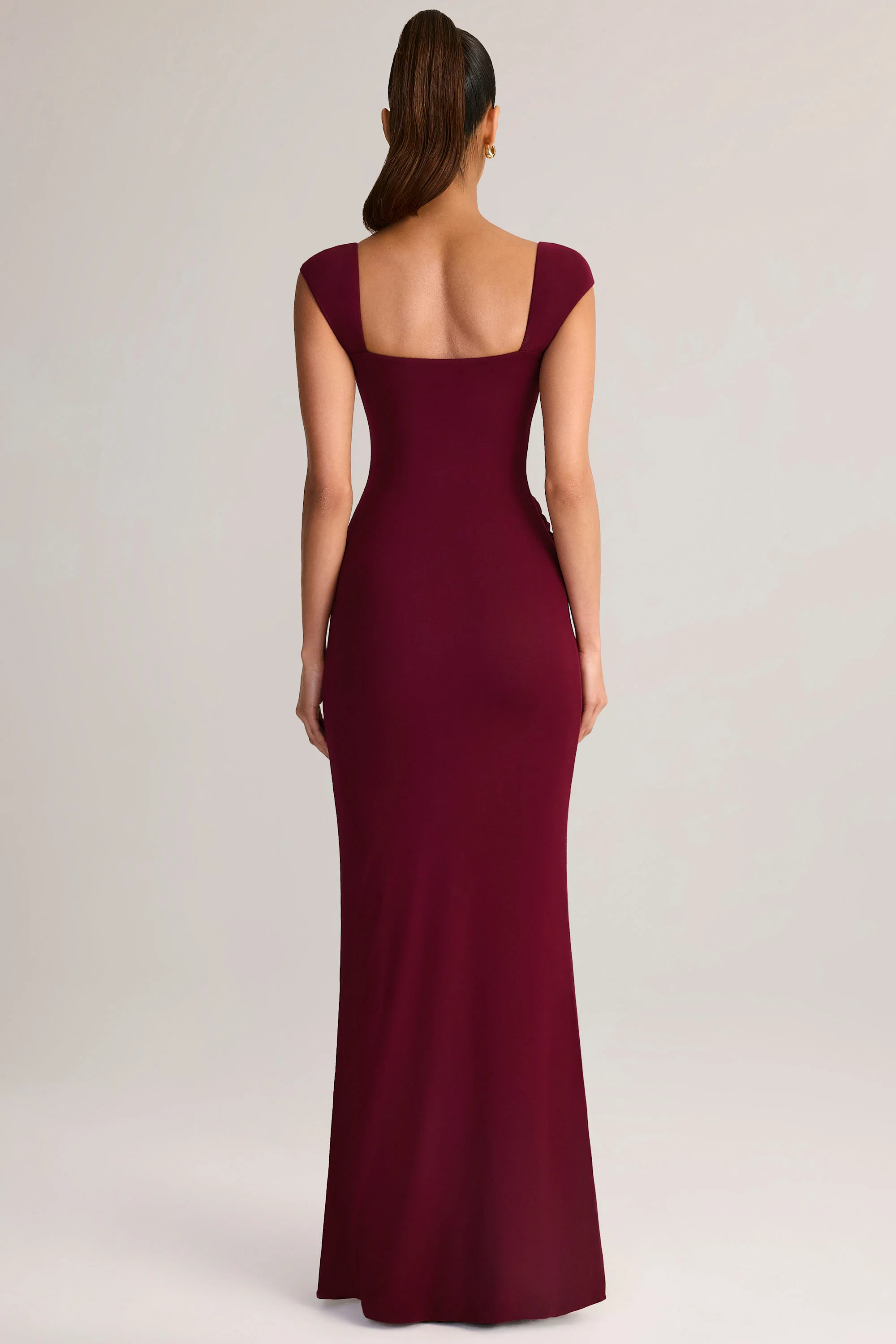 Modal Sweetheart-Neck Cowl-Waist Maxi Dress in Wine
