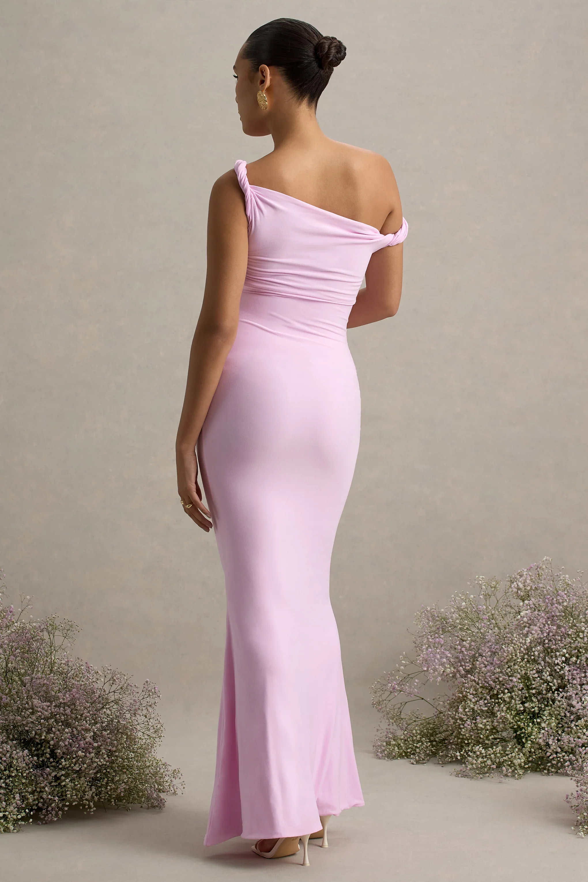 Lita | Pink Twisted Asymmetric Maternity Maxi Dress