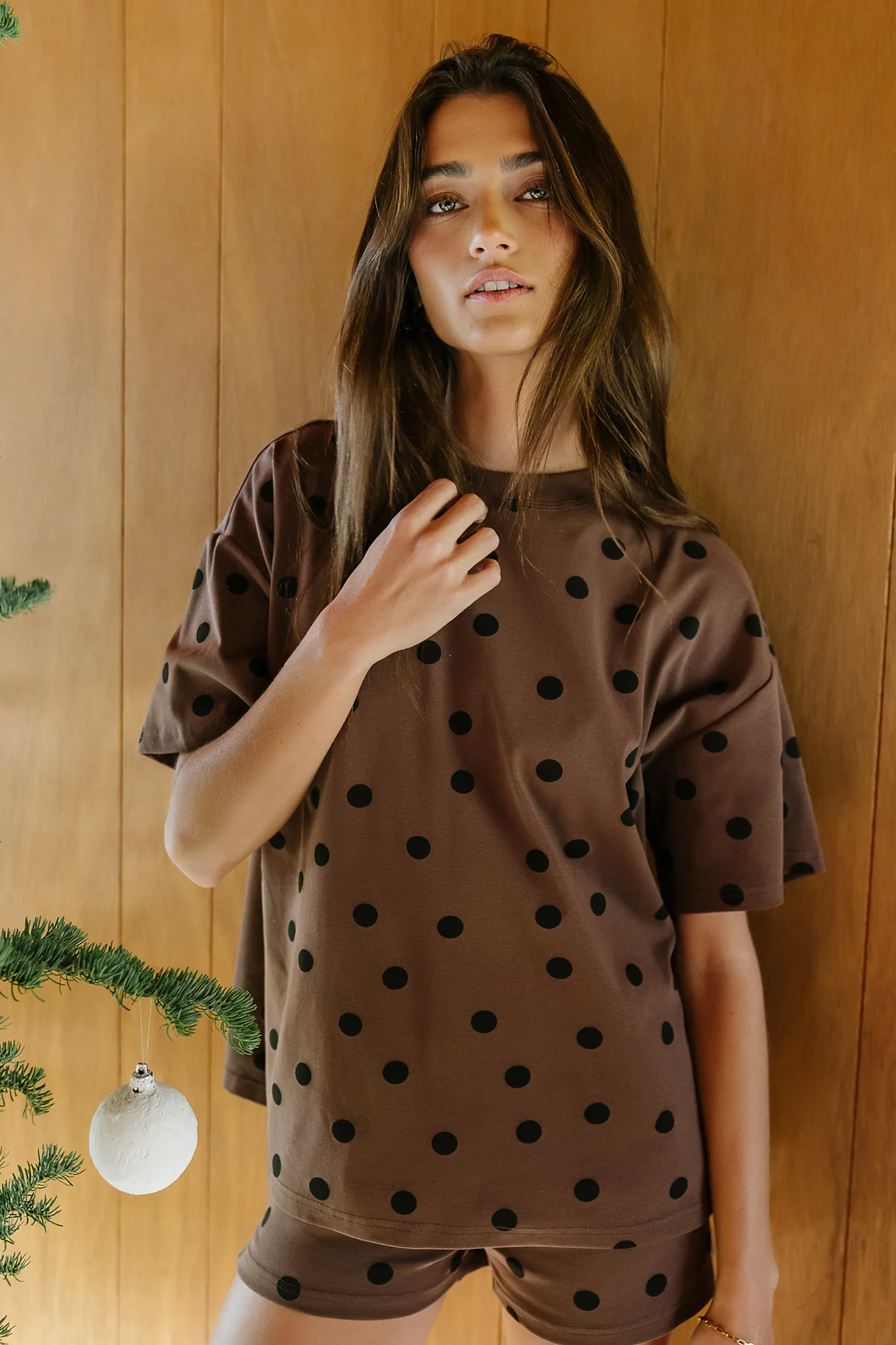 James Polka Dot Tee in Brown