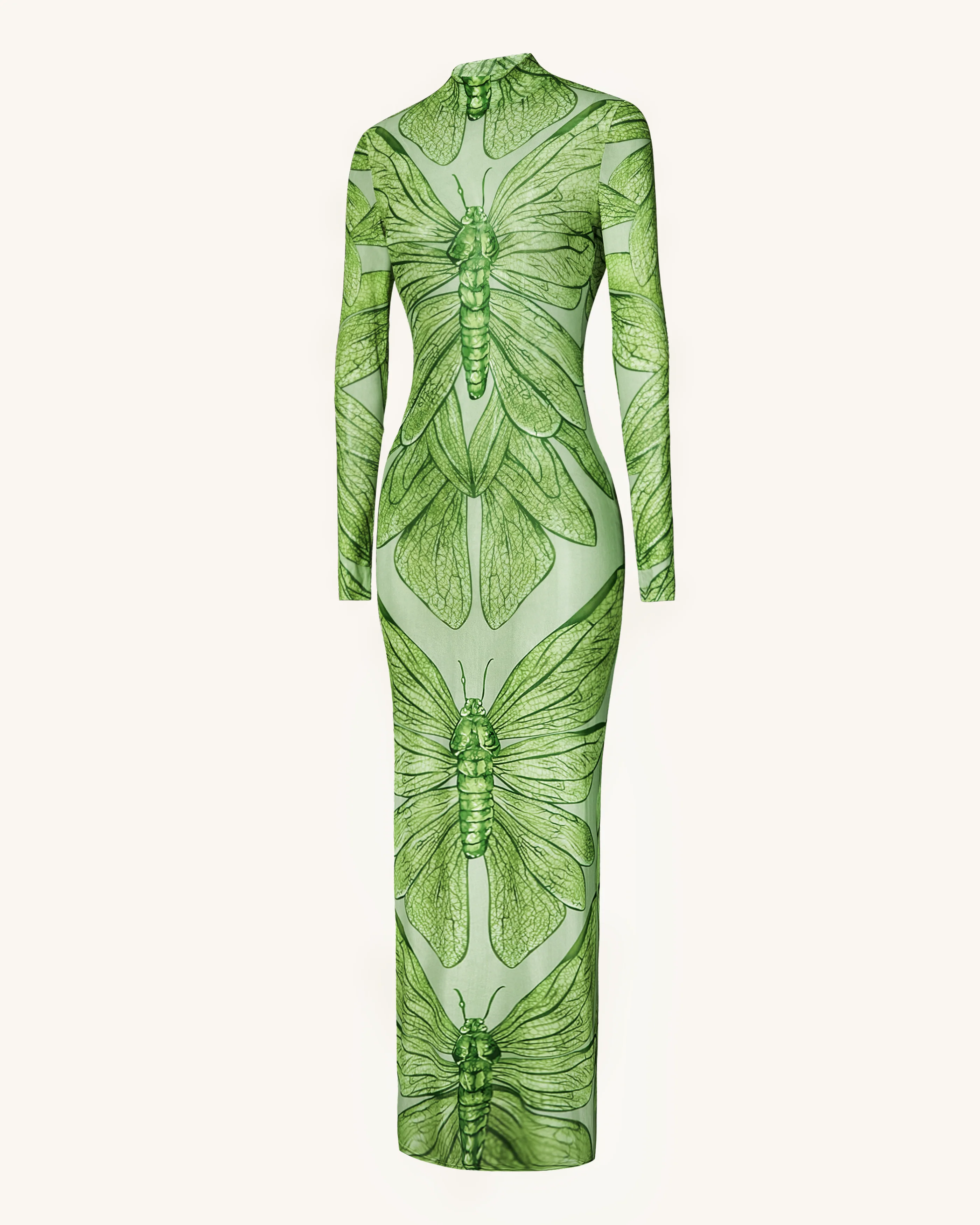 Emerald Dragonfly Sheer Mesh Gown - Green - FASHION NOB