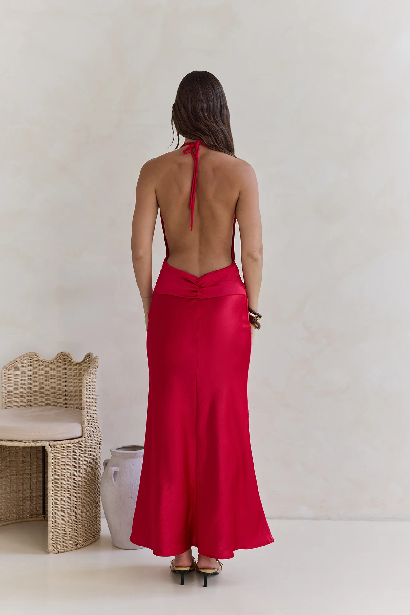 Got A Feeling Halter Satin Maxi Dress Red - luluinthesky