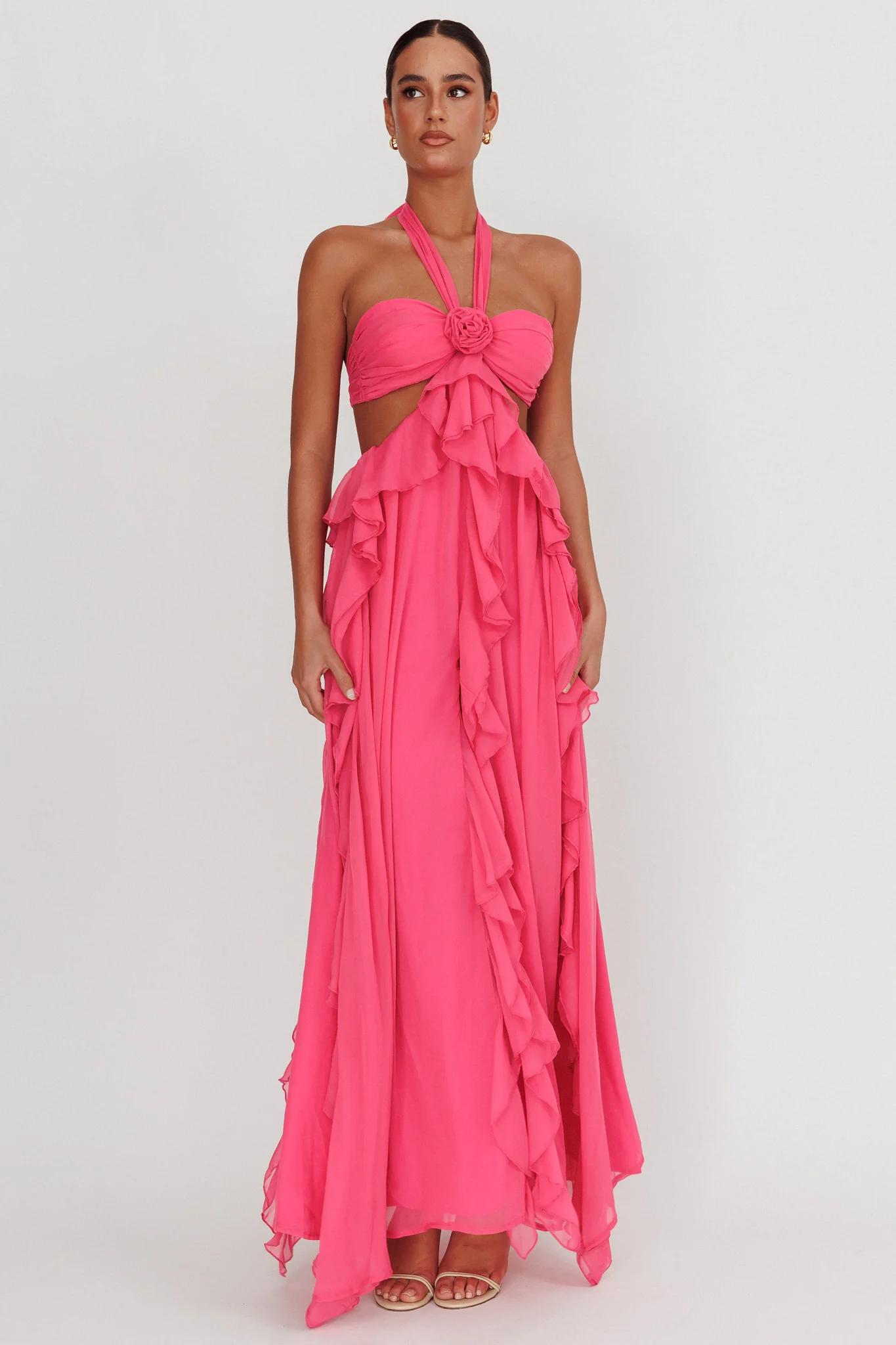 Santiago Cut-Out Ruffle Maxi Dress Fuchsia