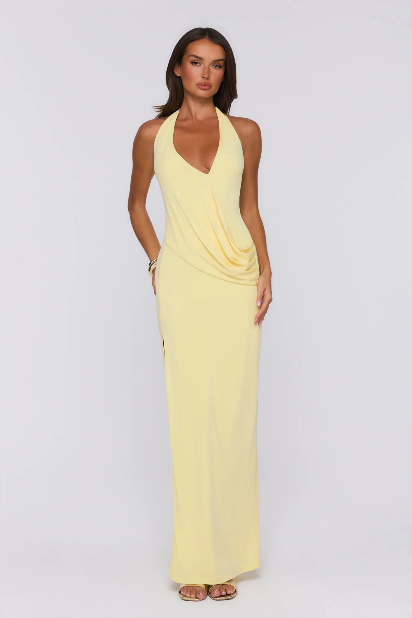 Sunny Aura Halter Maxi Dress Yellow