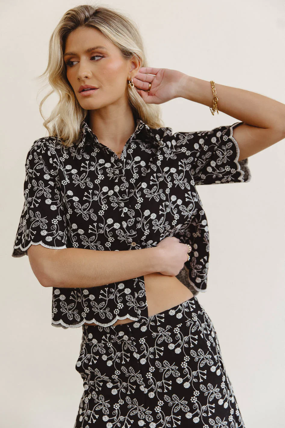 Perrie Floral Button Up in Black