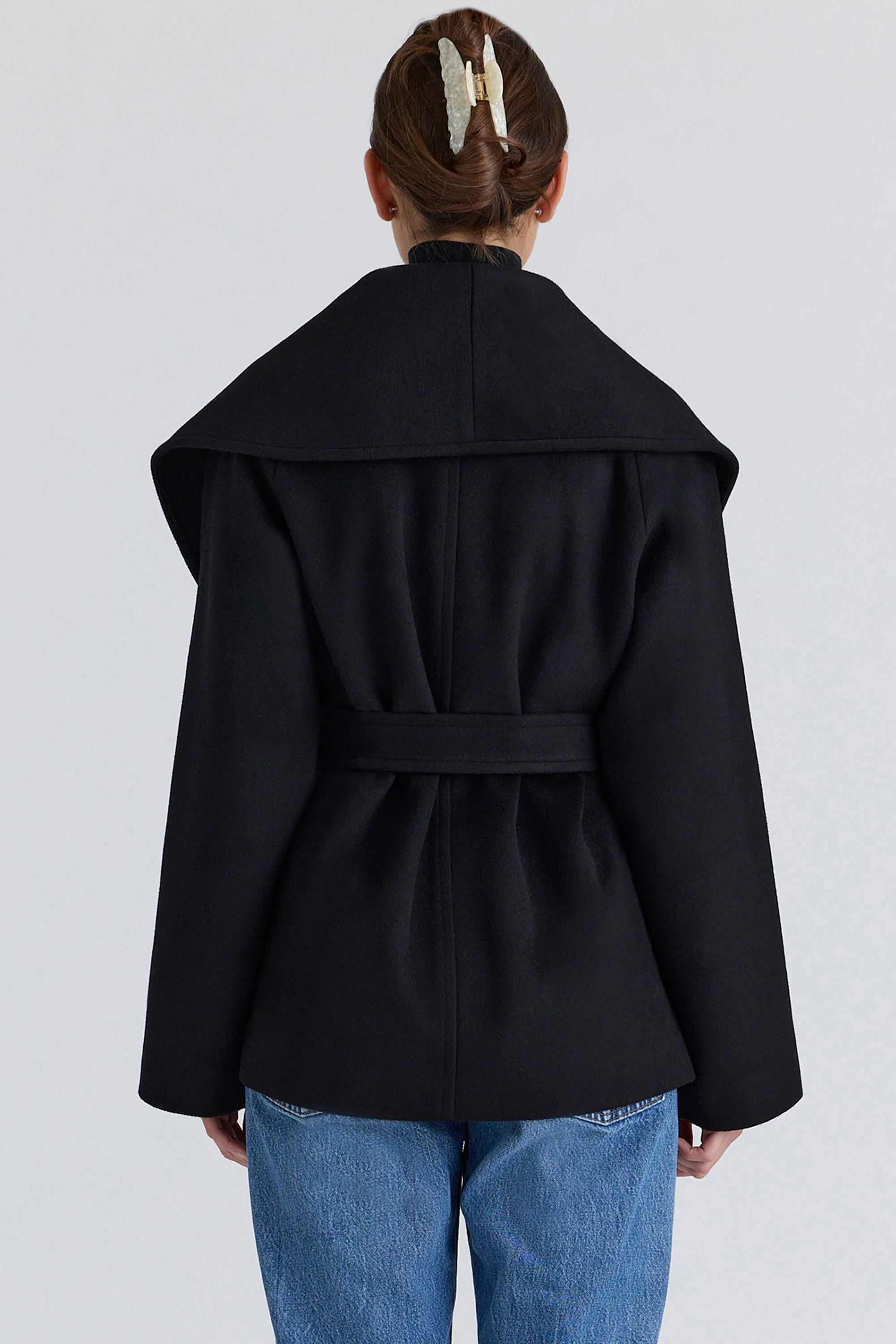 black wool shawl collar jacket