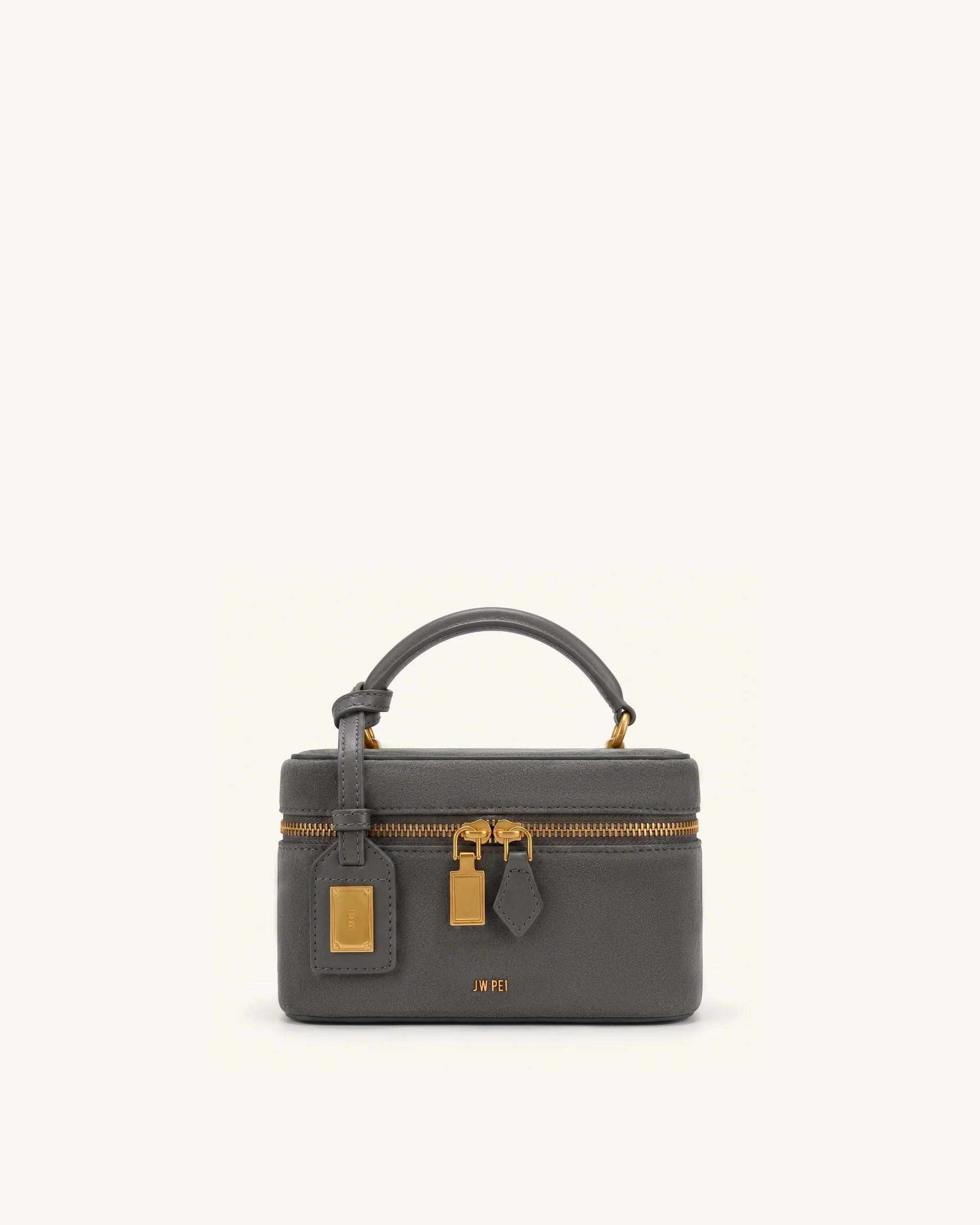 Cleo Faux Suede Box Shape Top Handle Bag - Dark Gray