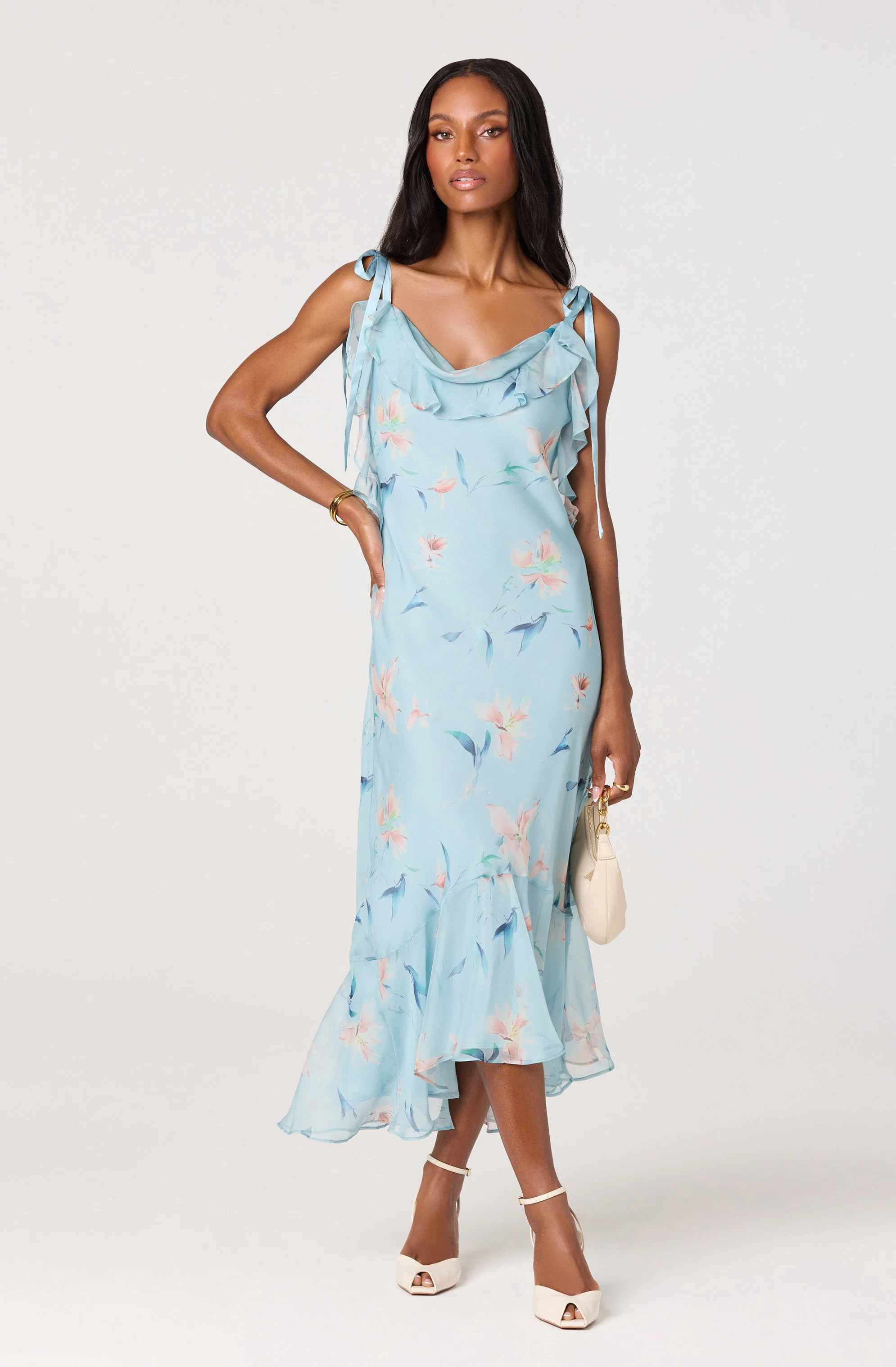 Nissa Floral Ruffle Midi Dress