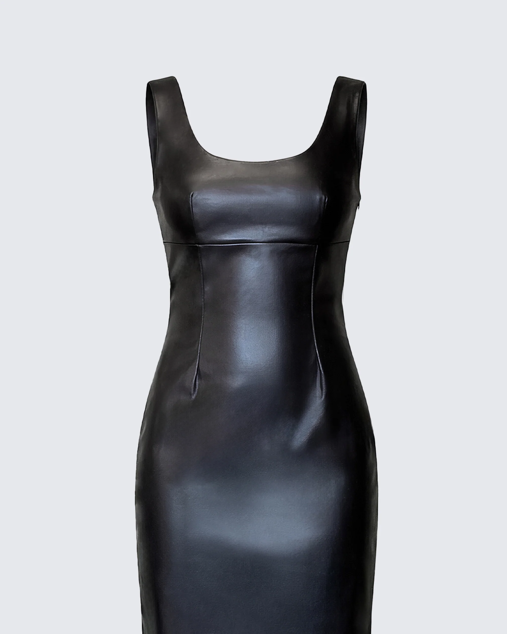 Maia Black Faux Leather Midi Dress