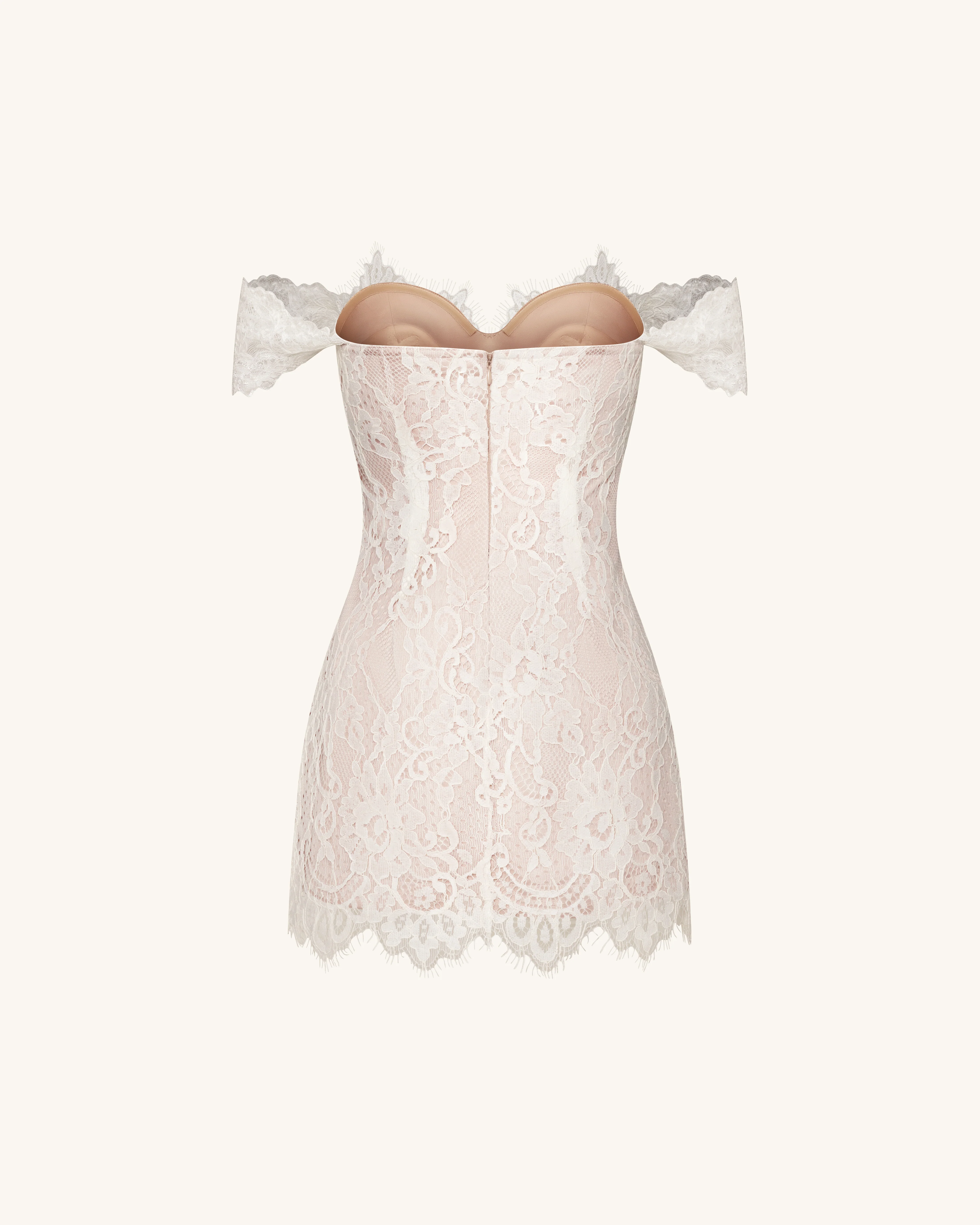Off Shoulder Lace Mini Dress - White - FASHION NOB