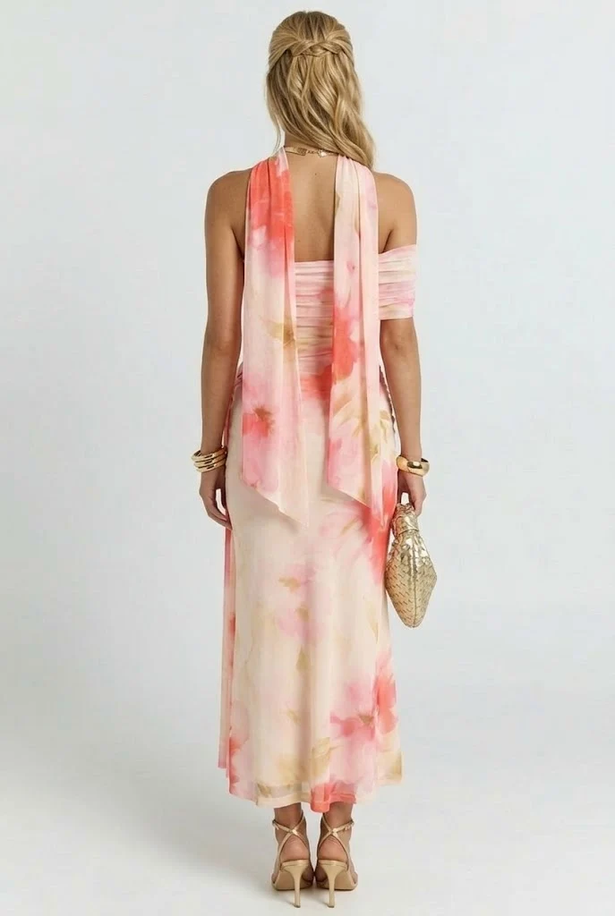 Peonies Floating in the Fountain Midi Dress