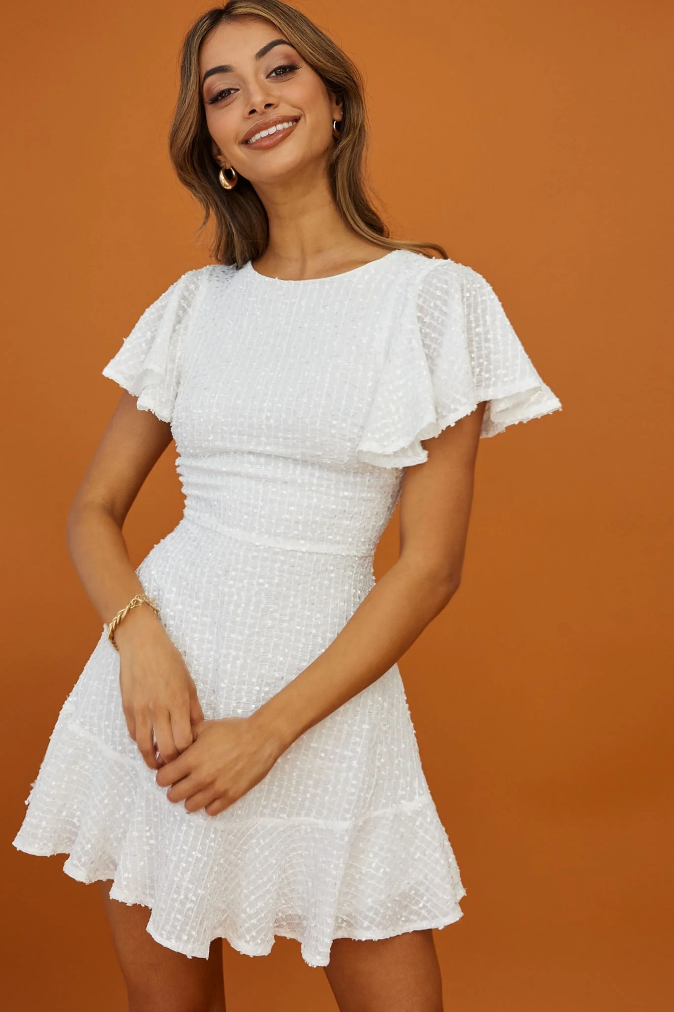 Isabelle Angel Sleeve Empire Dress White - luluinthesky