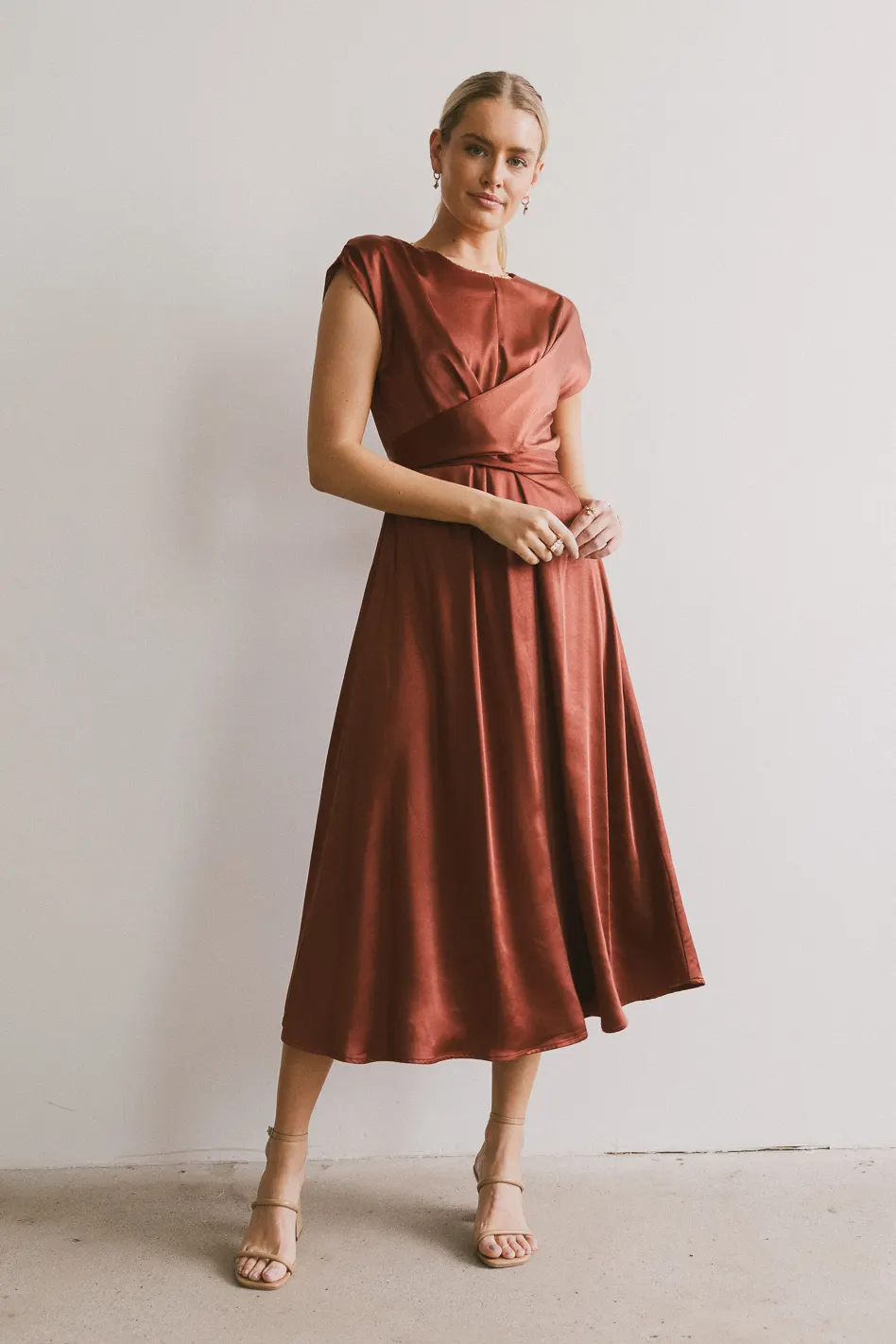 Rosalind Midi Dress in Rust
