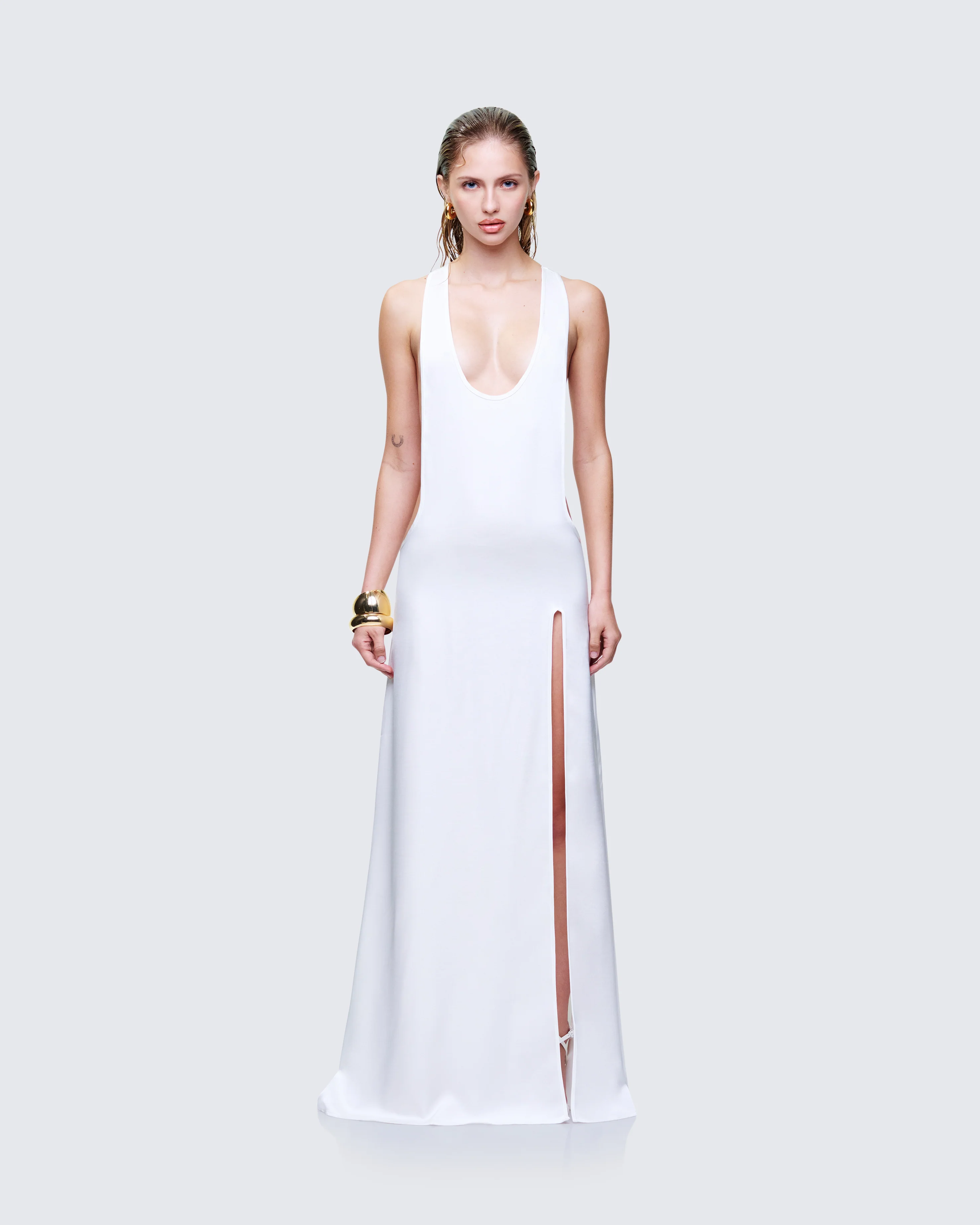 Dessa White Satin Racer Detail Maxi Dress