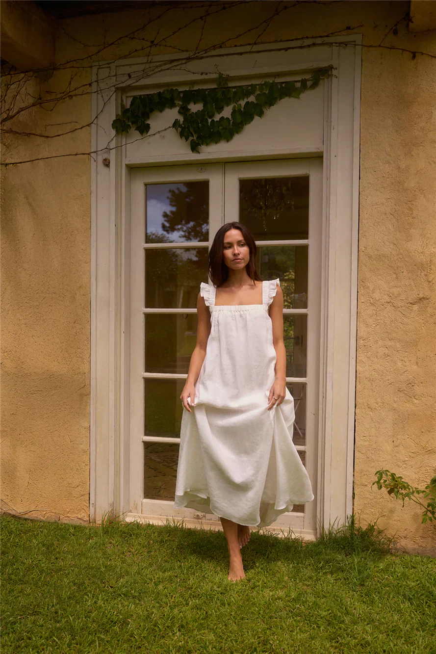 Lily 100% Linen Maxi Dress White - luluinthesky