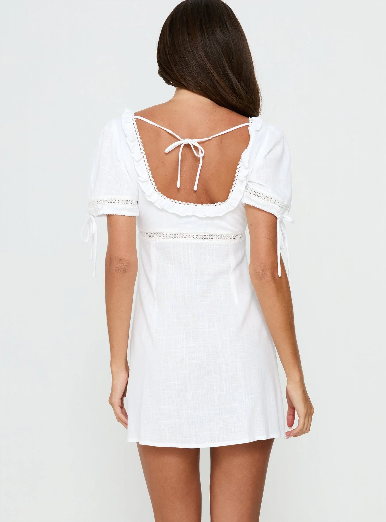 Indianah Pleat Lace Panel Mini Dress White