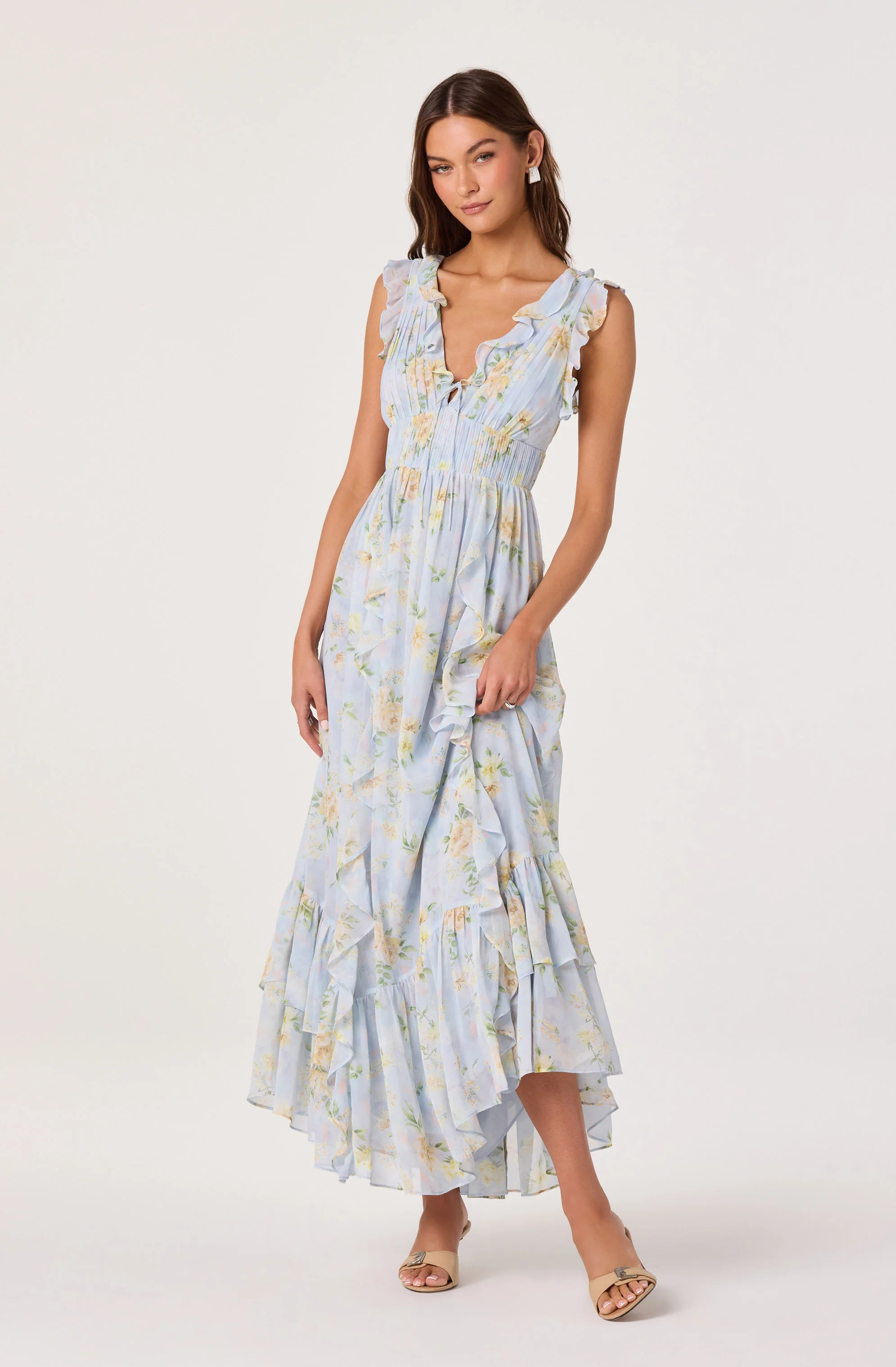 Kindra Ruffle Deep-V Maxi Dress