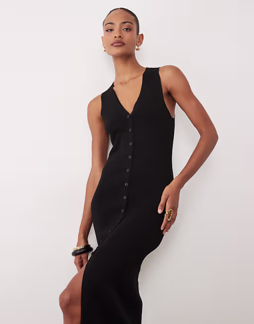 Gina Tricot knit midi tank dress in black