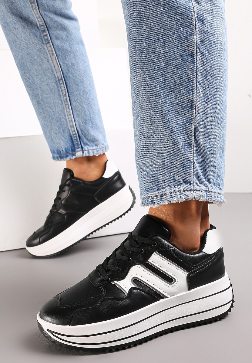 Czarne Sneakersy Sznurowane na Platformie Macelynn