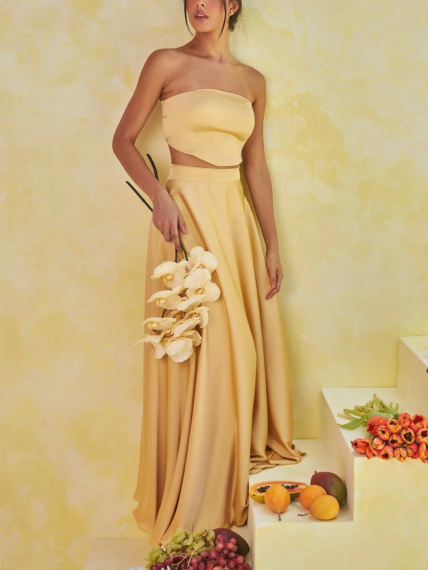Strapless Crop Top & Flowing Maxi Skirt Set