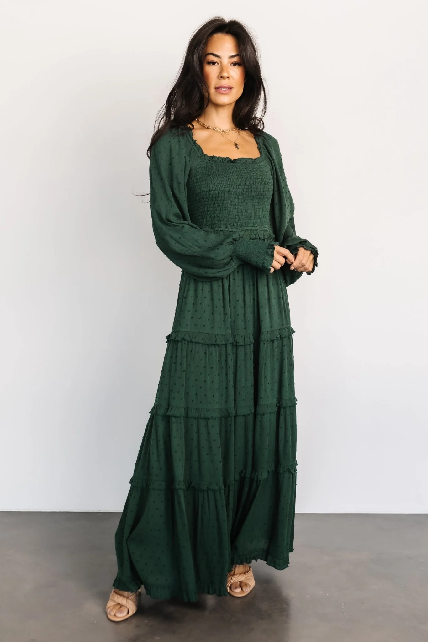 Amanda Smocked Dotted Maxi Dress | Evergreen - luluinthesky