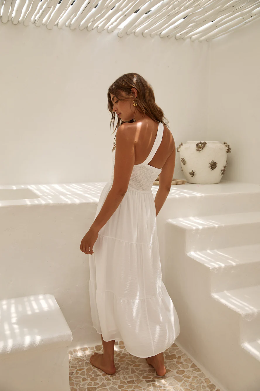 Pure Satisfaction One Shoulder Maxi Dress White