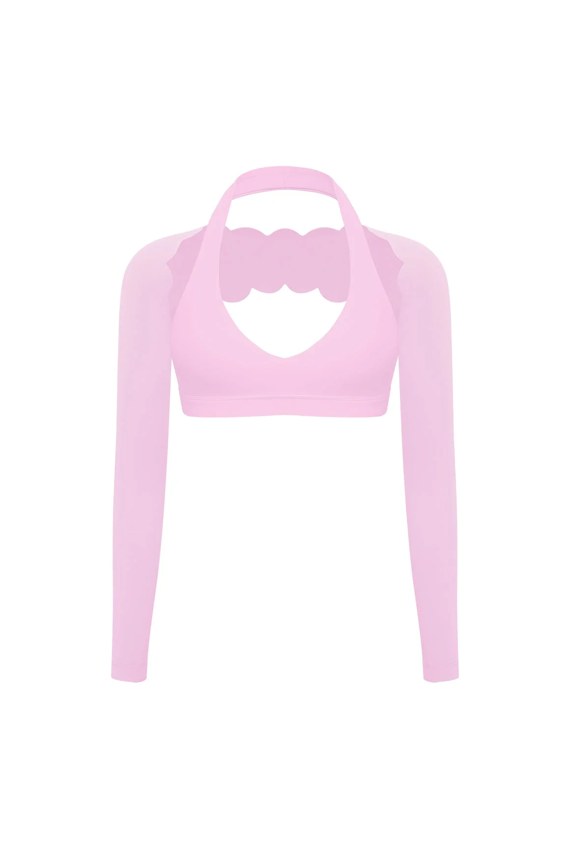V-Cut Halter Bra & Scalloped Long Sleeve Sports Shrug