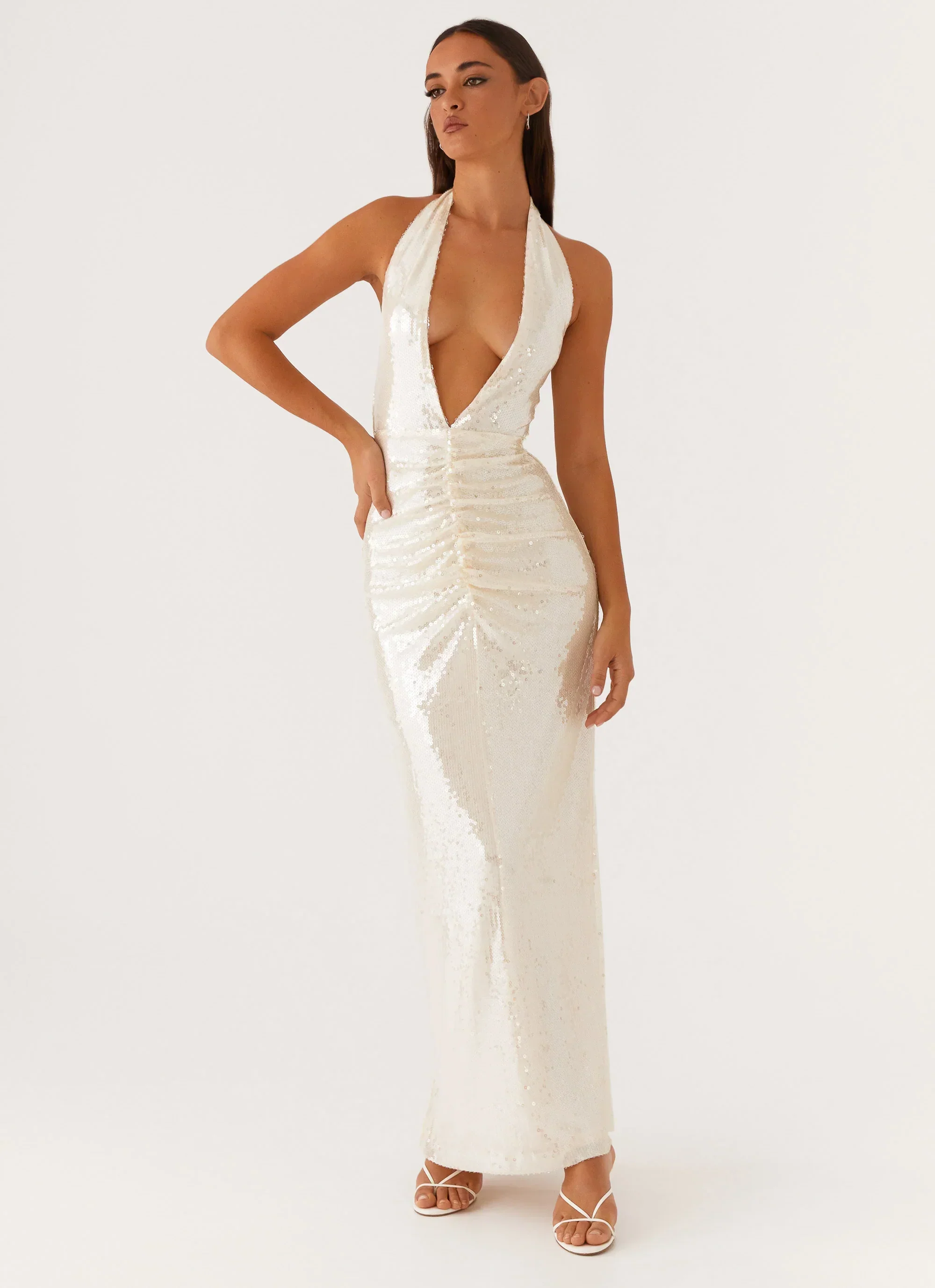 Whisked Away Halterneck Maxi Dress - White - luluinthesky