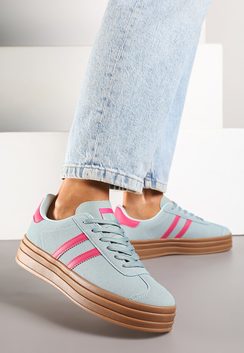 Beżowo-Zielone Klasyczne Sneakersy na Niewysokiej Platformie Terilee