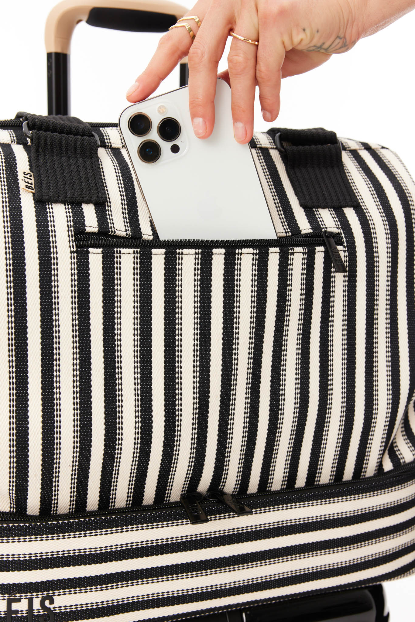 BEIS 'The Mini Weekender in Black Stripe