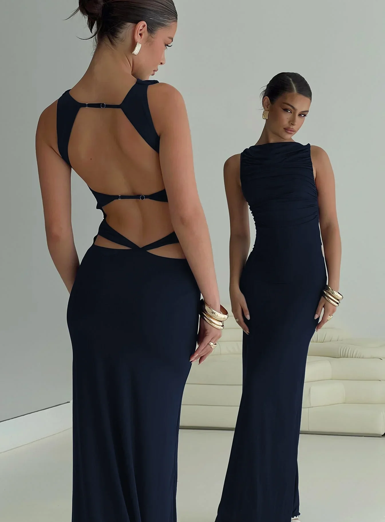Undeniable Cut Out Maxi Dress Navy - luluinthesky