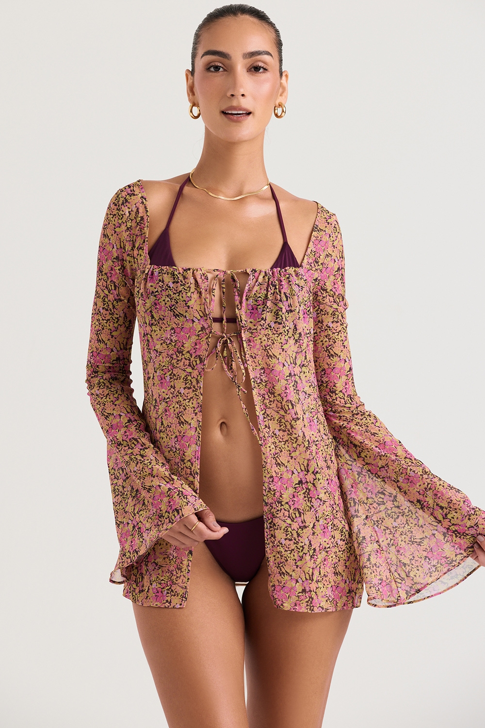 olive floral cover up