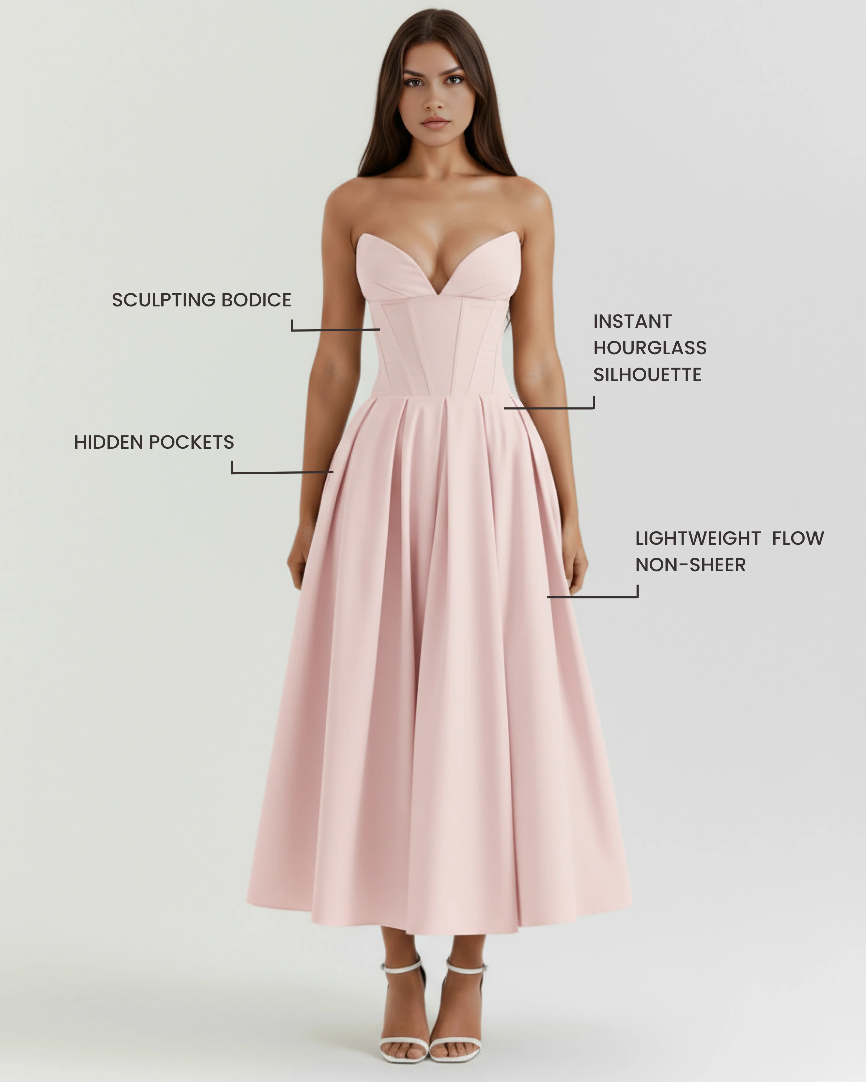 Pink Corset Midi Dress with Pockets