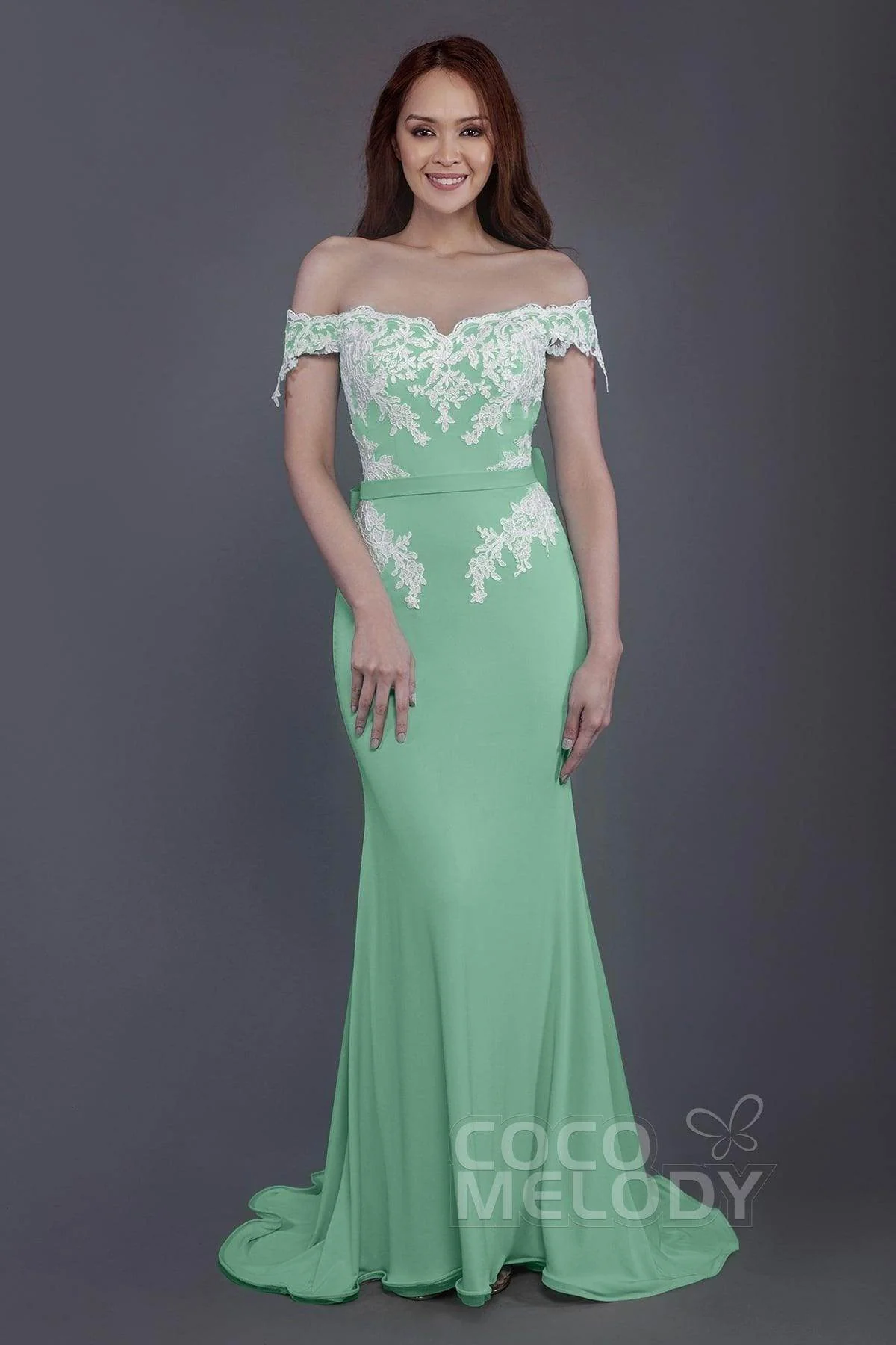 Mermaid Sweep Train Knitted Fabric Bridesmaid Dress PR3497