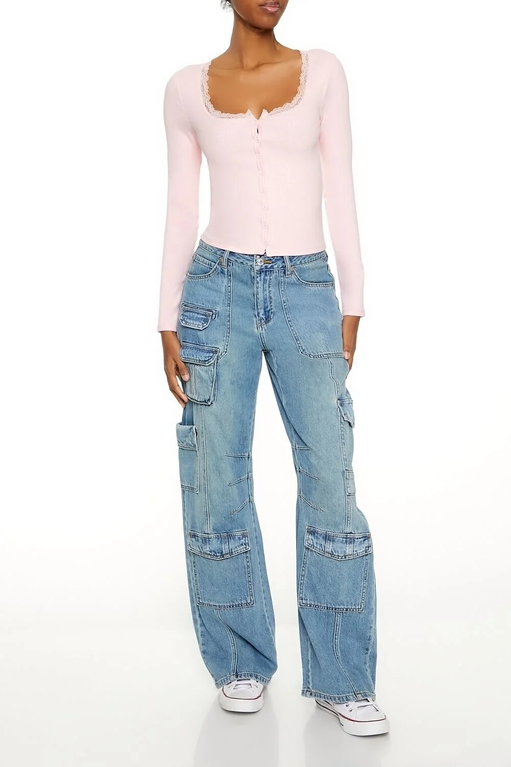 Ribbed Lace-Trim Top