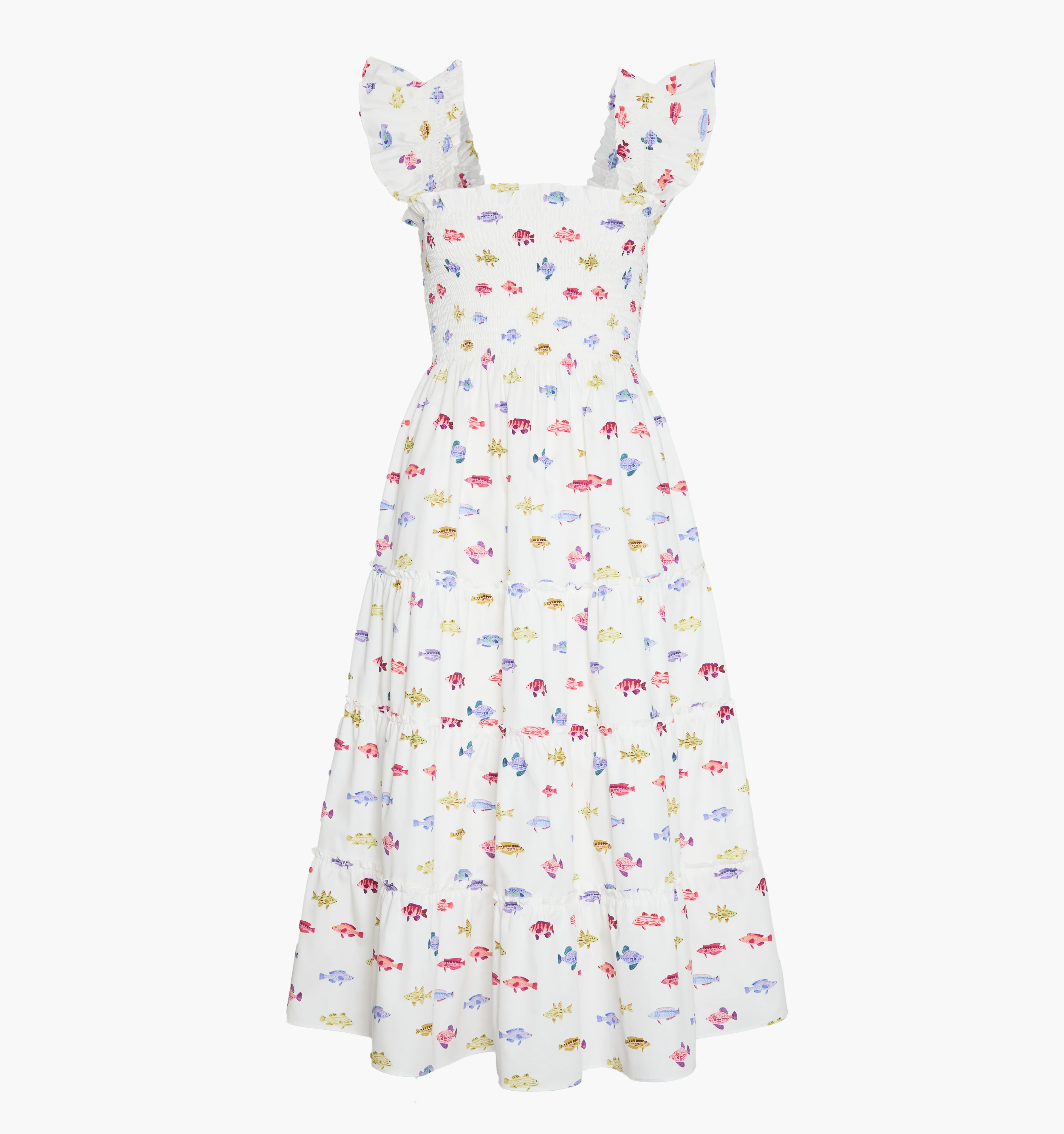 The Ellie Nap Dress - White Rainbow Fish