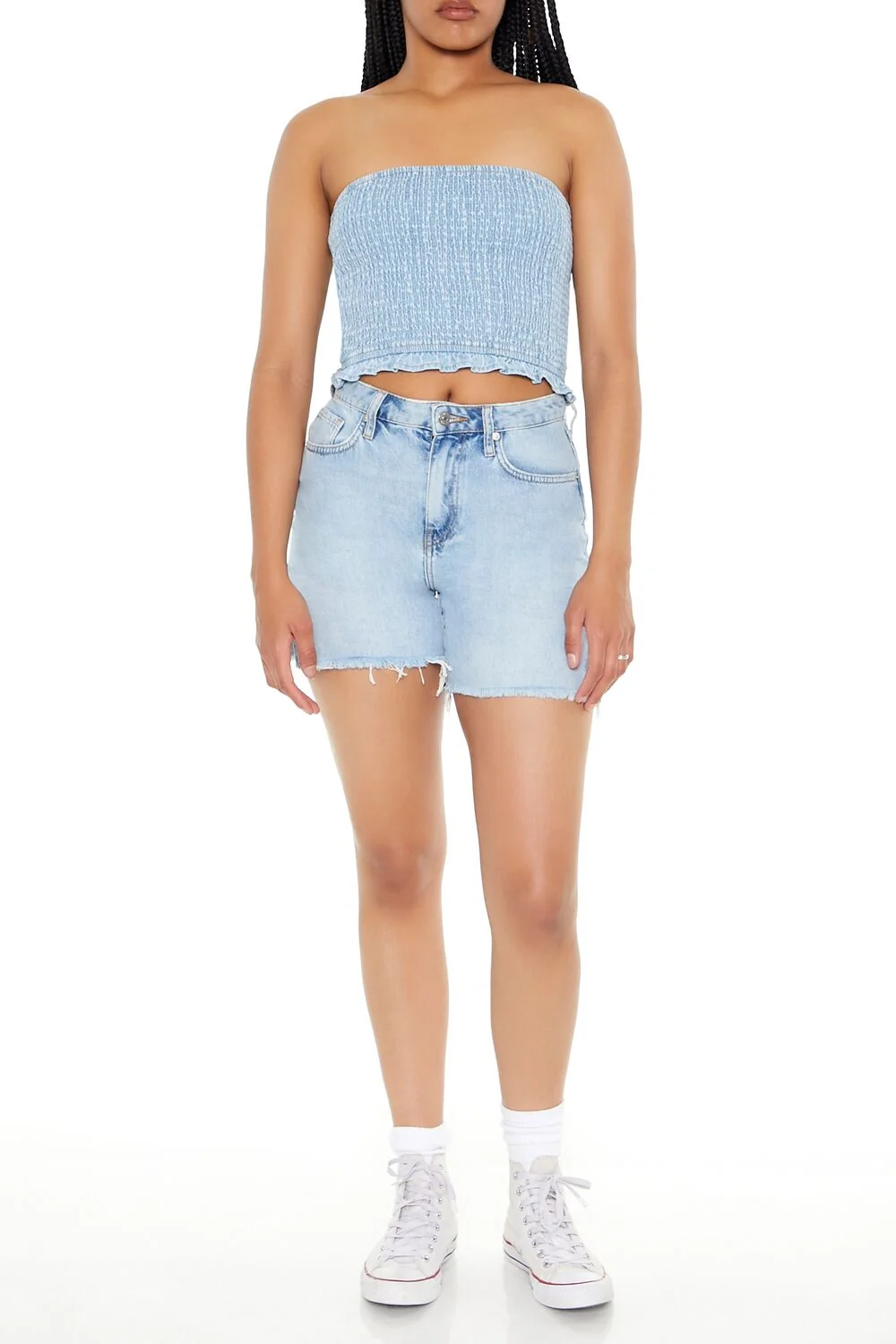 Cropped Chambray Tube Top