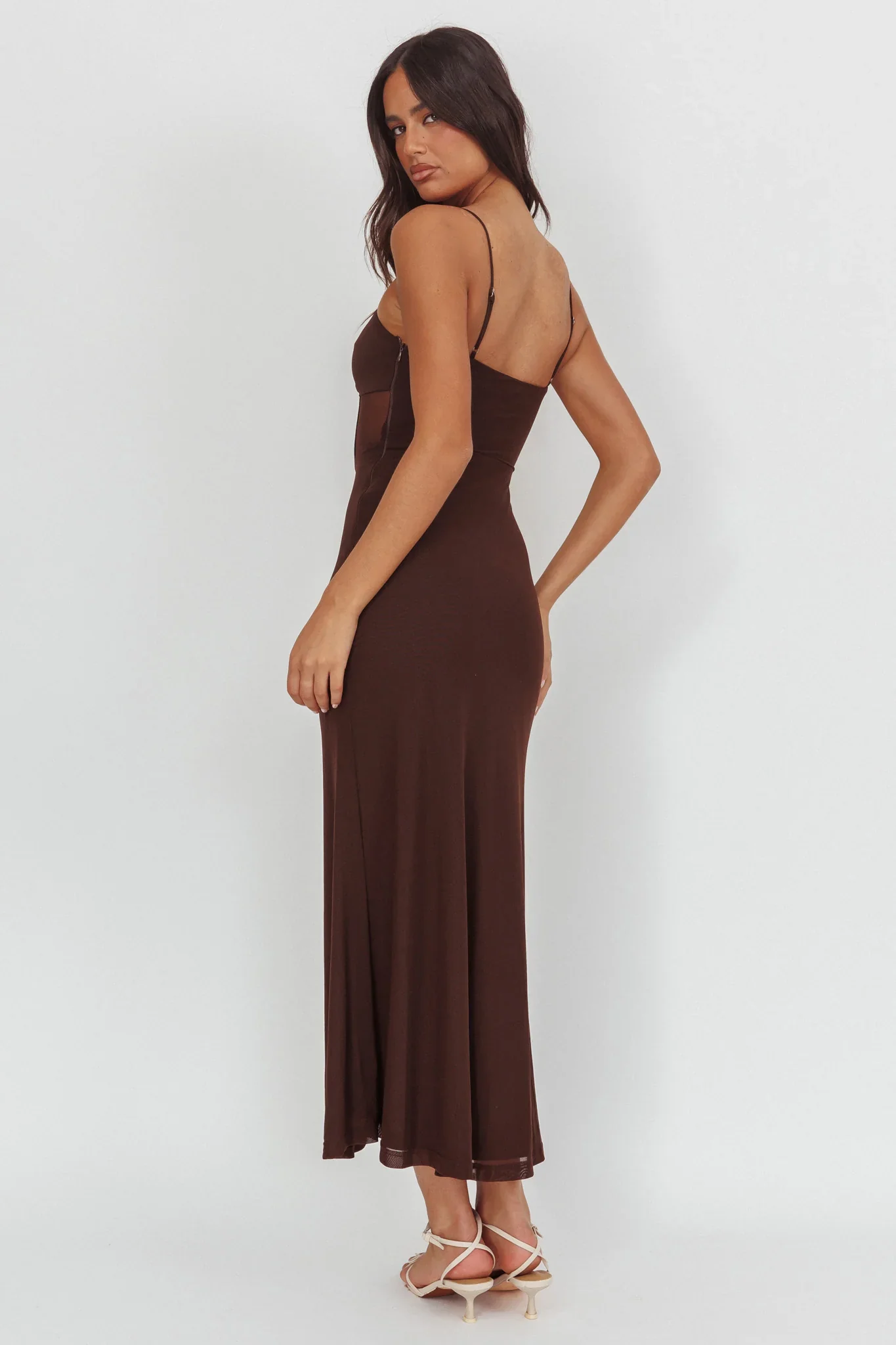 Such A Libra Sheer Bodice Maxi Dress Chocolate