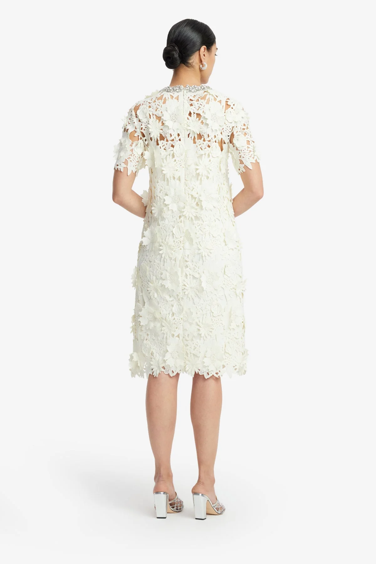 Sheridan Embellished Lace Midi Dress - Snow