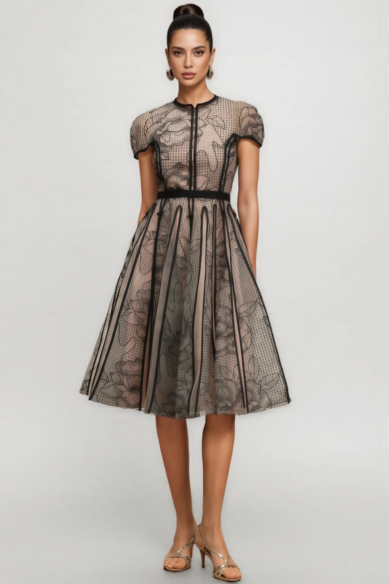 Hermione Short Sleeves Jacquard Midi Dress