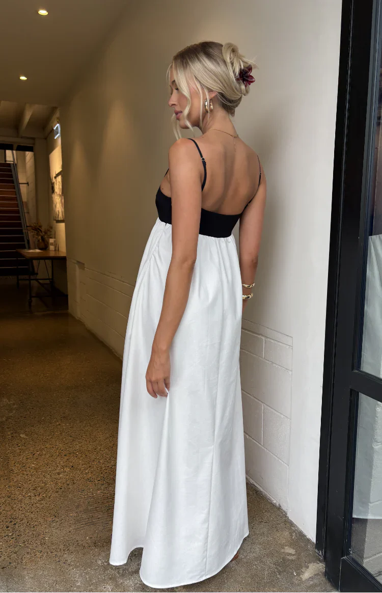 Akari White Contrast Maxi Dress - luluinthesky