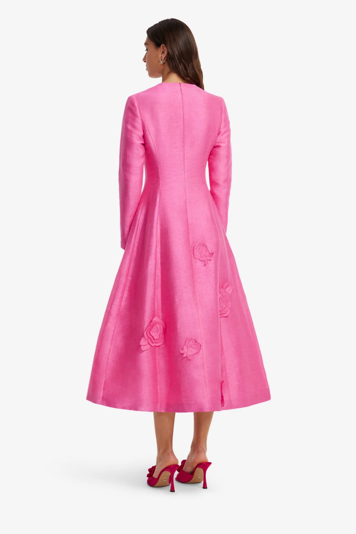 Amira Long Sleeve Petal Midi Dress - Fuchsia