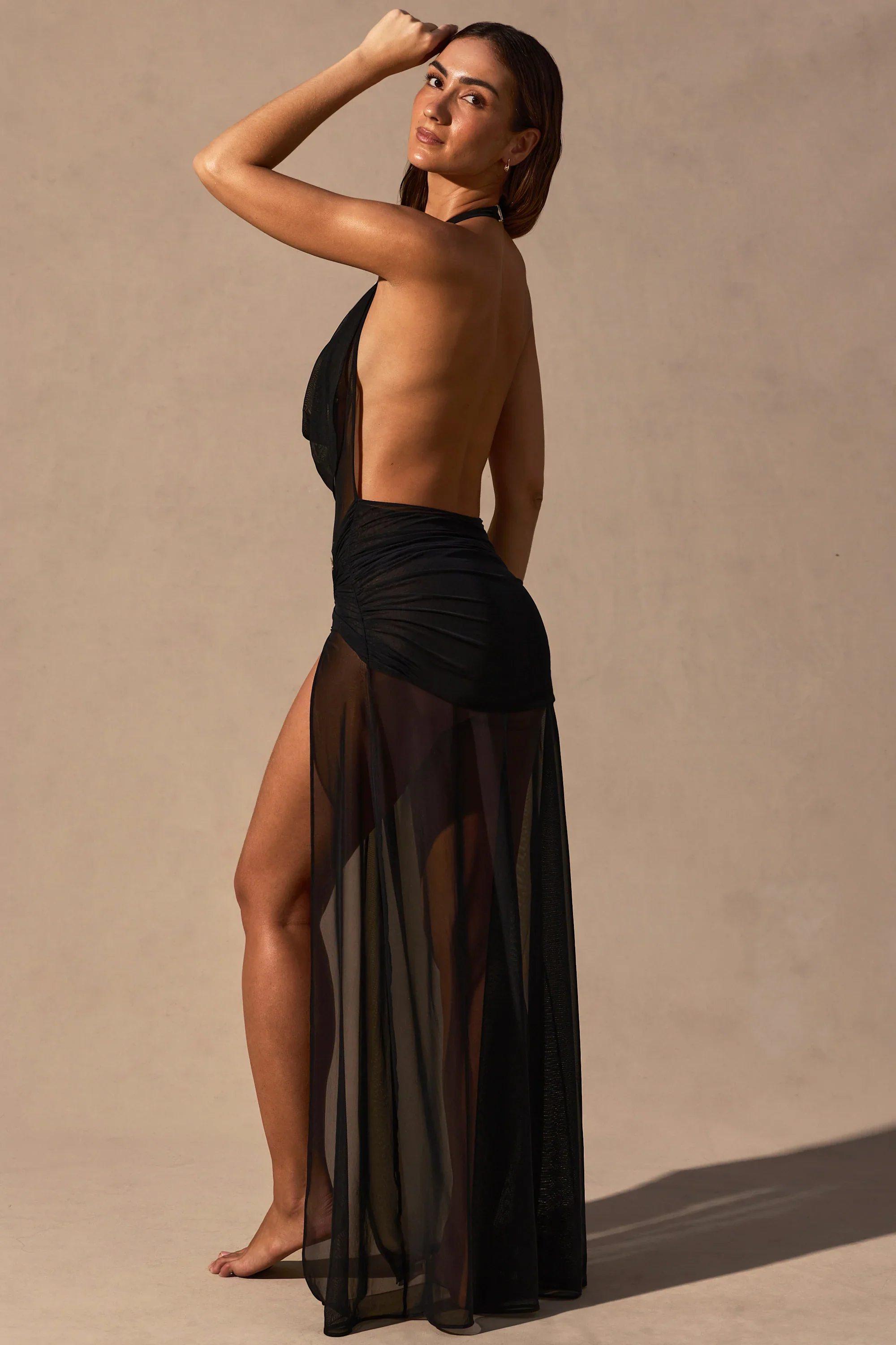Cowl-Neck Plunge Maxi Dress in Black