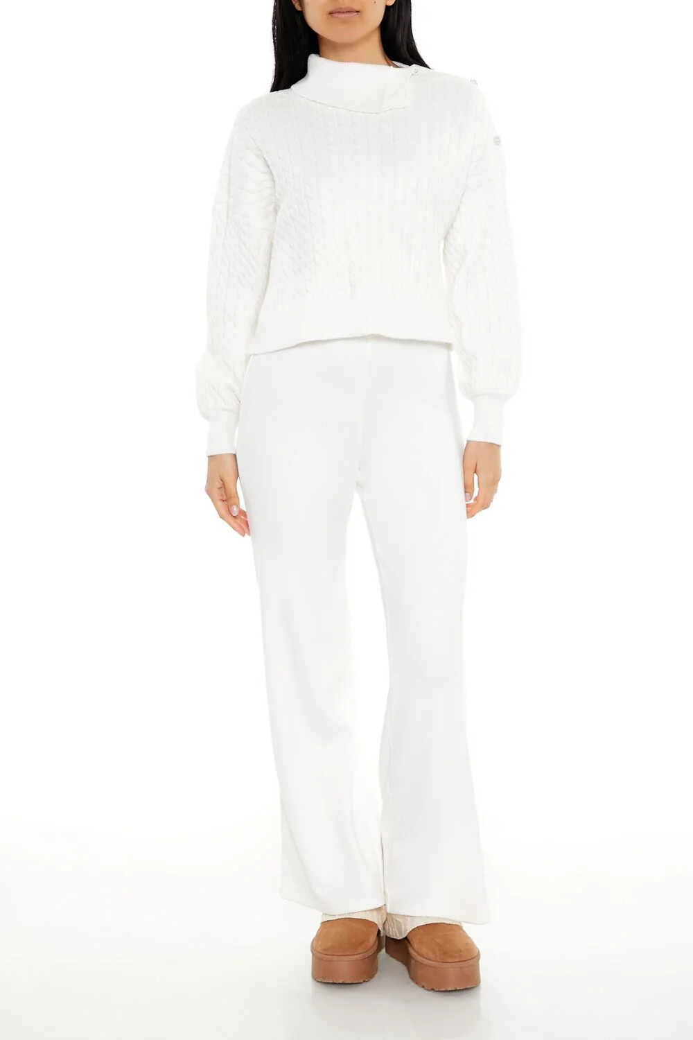Faux Pearl Cable Knit Sweater