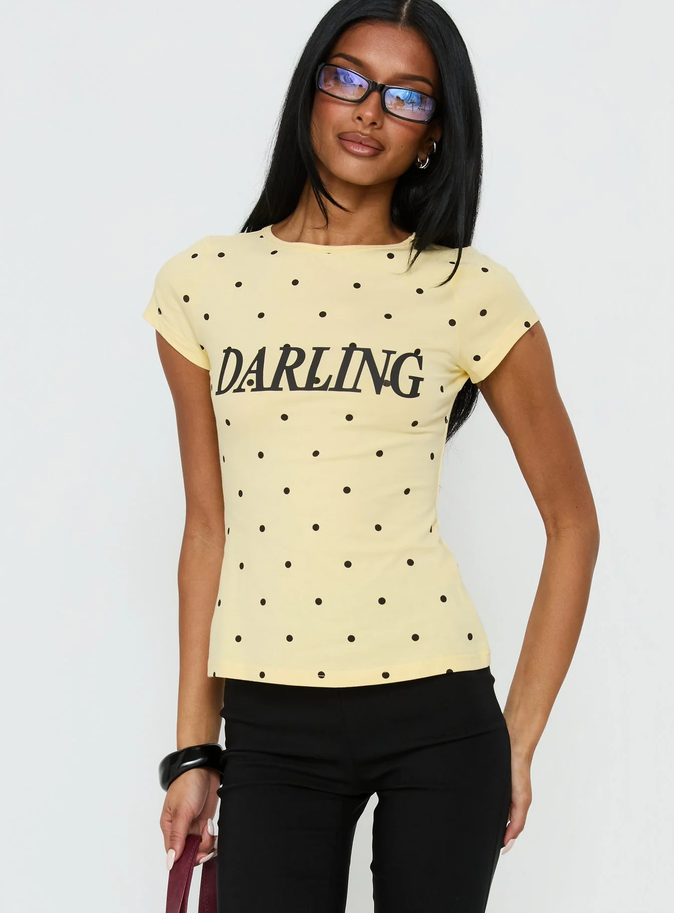Darling Girl Graphic Top Yellow Polka Dot