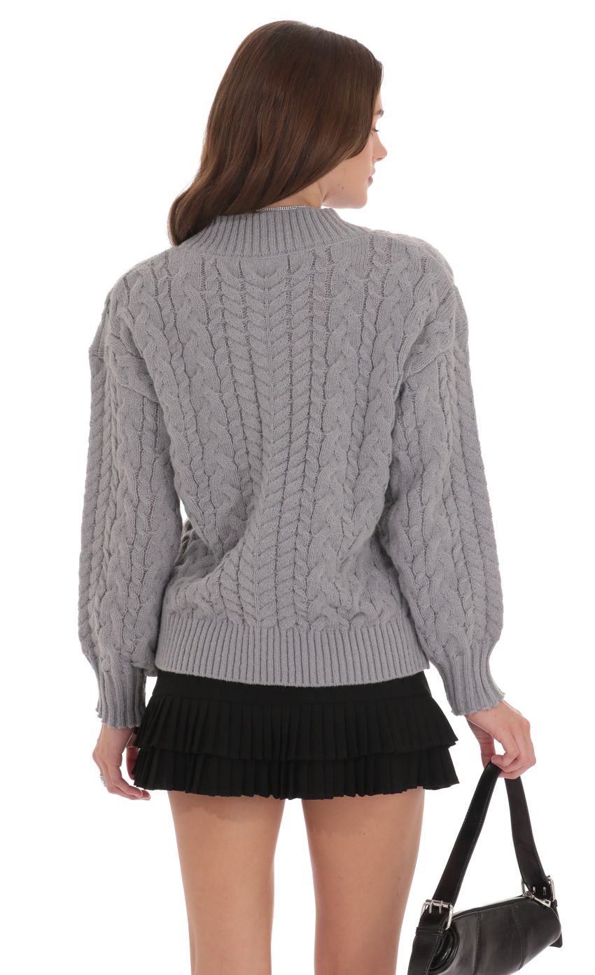 Cable Knit V-Neck Jumper in Grey