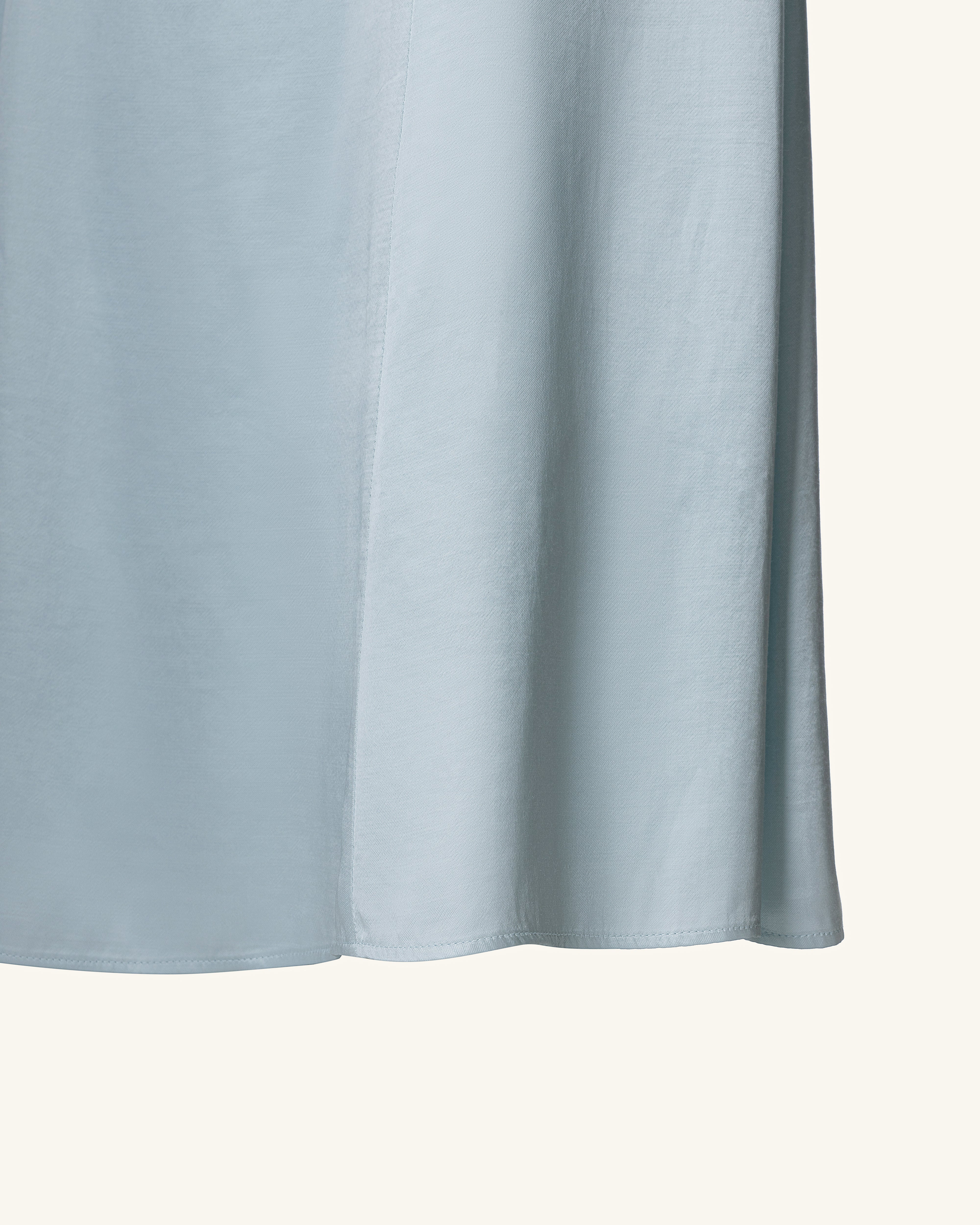 Pleated Cross-Halter Satin Maxi Dress - Dusty Blue - FASHION NOB