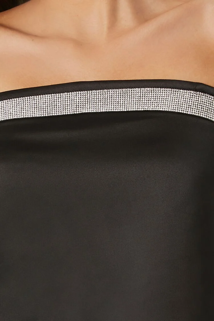 Rhinestone Strapless Crop Top