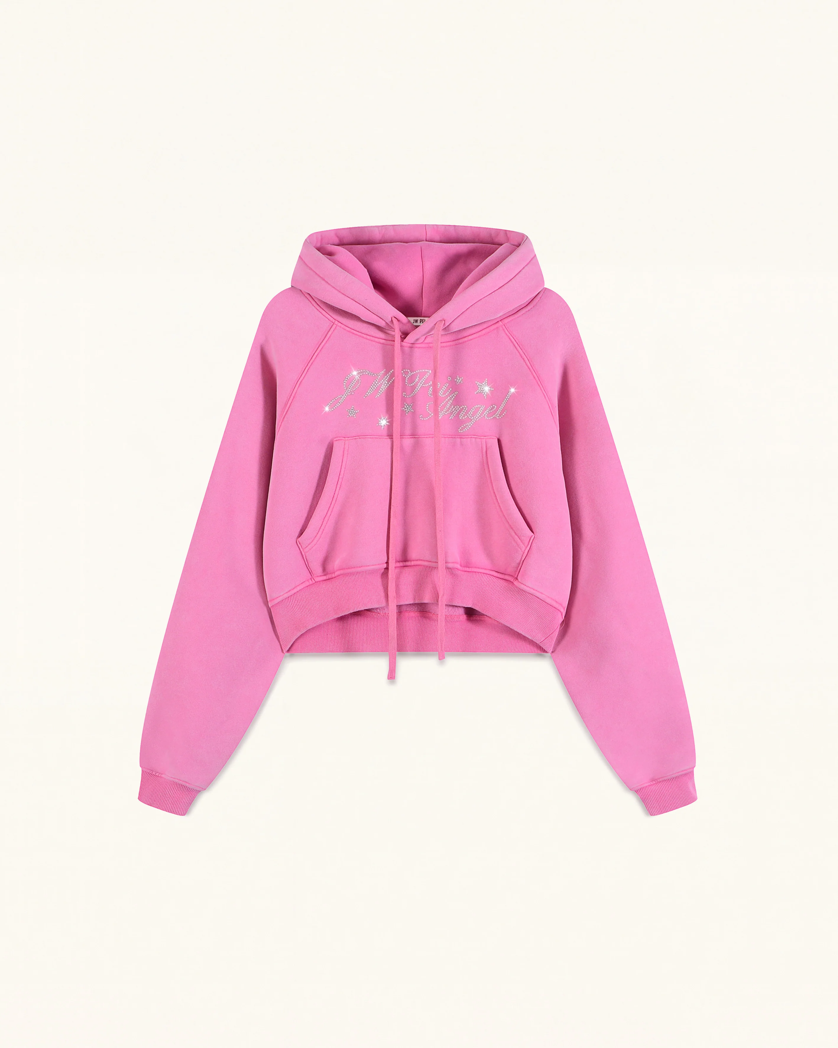 The Darling Crystal Feather Wing Cropped Hoodie - Acid Pink