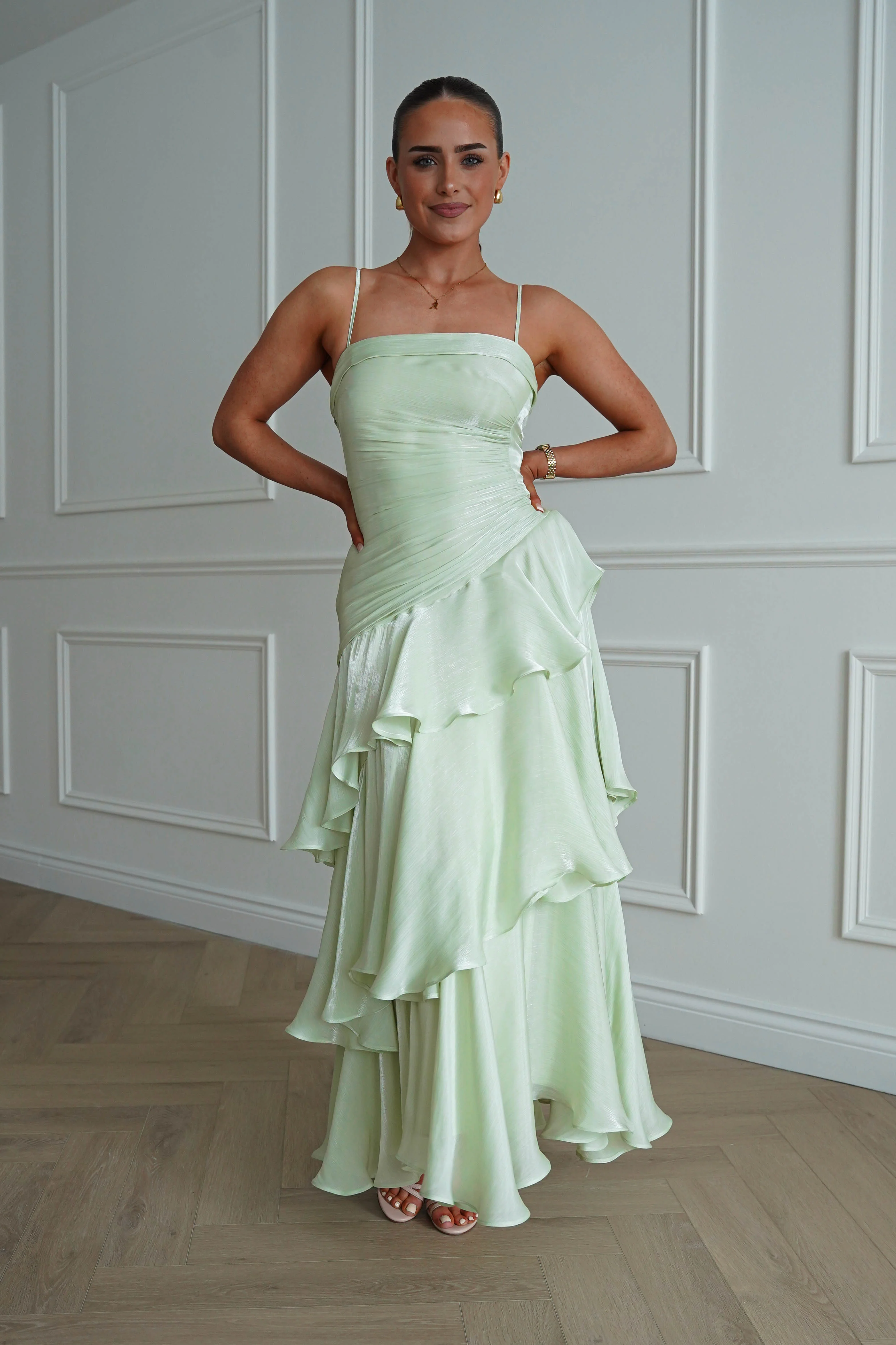 Renee Luminescent Ruffle Maxi Dress | Pistachio