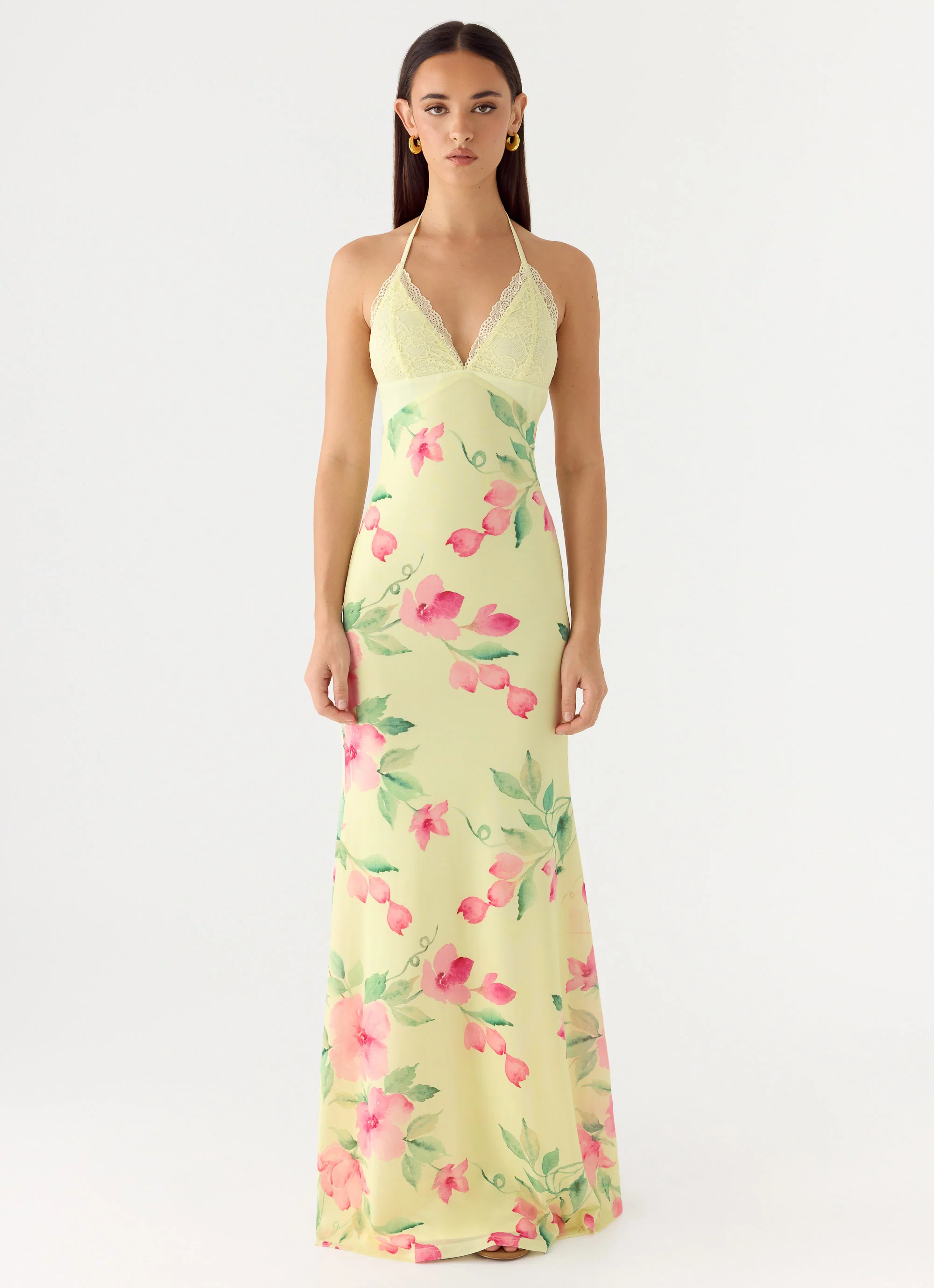 Takedown Halter Maxi Dress - Lemon Soleil